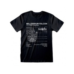 Heroes Inc. - Maglietta T-Shirt Star Wars Millenium Falcon Sketch Taglia M