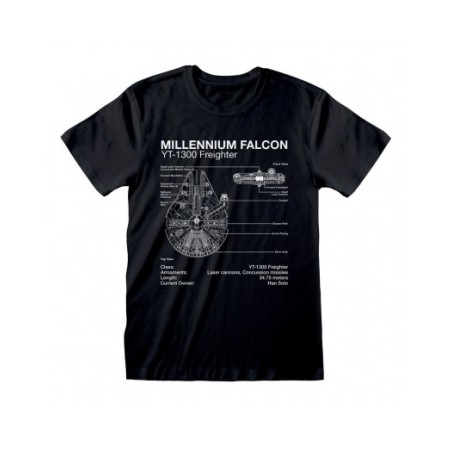 Heroes Inc. - Maglietta T-Shirt Star Wars Millenium Falcon Sketch Taglia XL