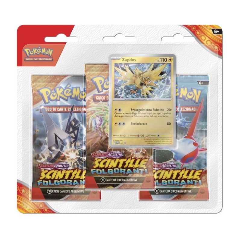 POKEMON - BLISTER 3 BUSTINE - SCINTILLE FOLGORANTI + PROMO ZAPDOS