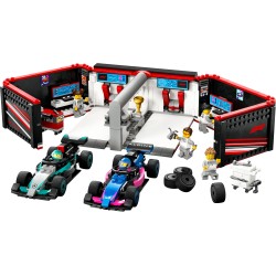 Garage de F1® et voitures Mercedes-AMG et Alpine