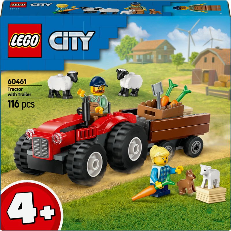 Red Farm Tractor with Trailer & Sheep