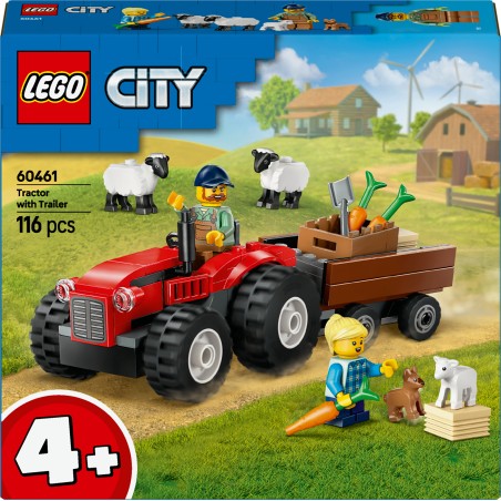 Red Farm Tractor with Trailer & Sheep