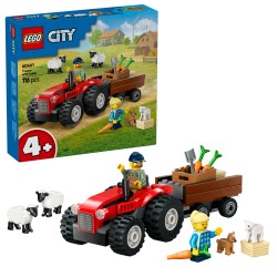 Red Farm Tractor with Trailer & Sheep