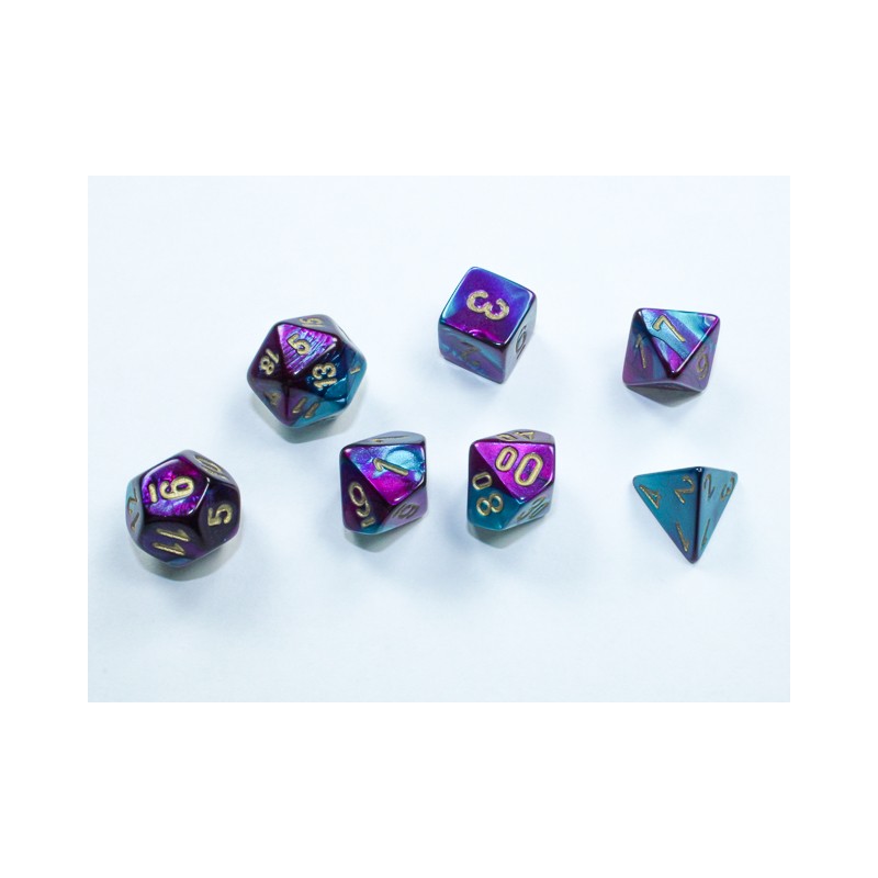 Chessex - Set 7 Dadi Poliedrici Gemini Mini - Purple-Teal/Gold