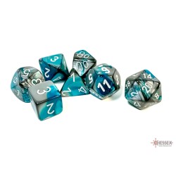 Chessex - Set 7 Dadi Poliedrici Gemini - Steel-Teal W/White