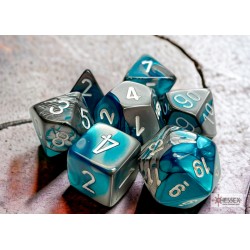 Chessex - Set 7 Dadi Poliedrici Gemini - Steel-Teal W/White